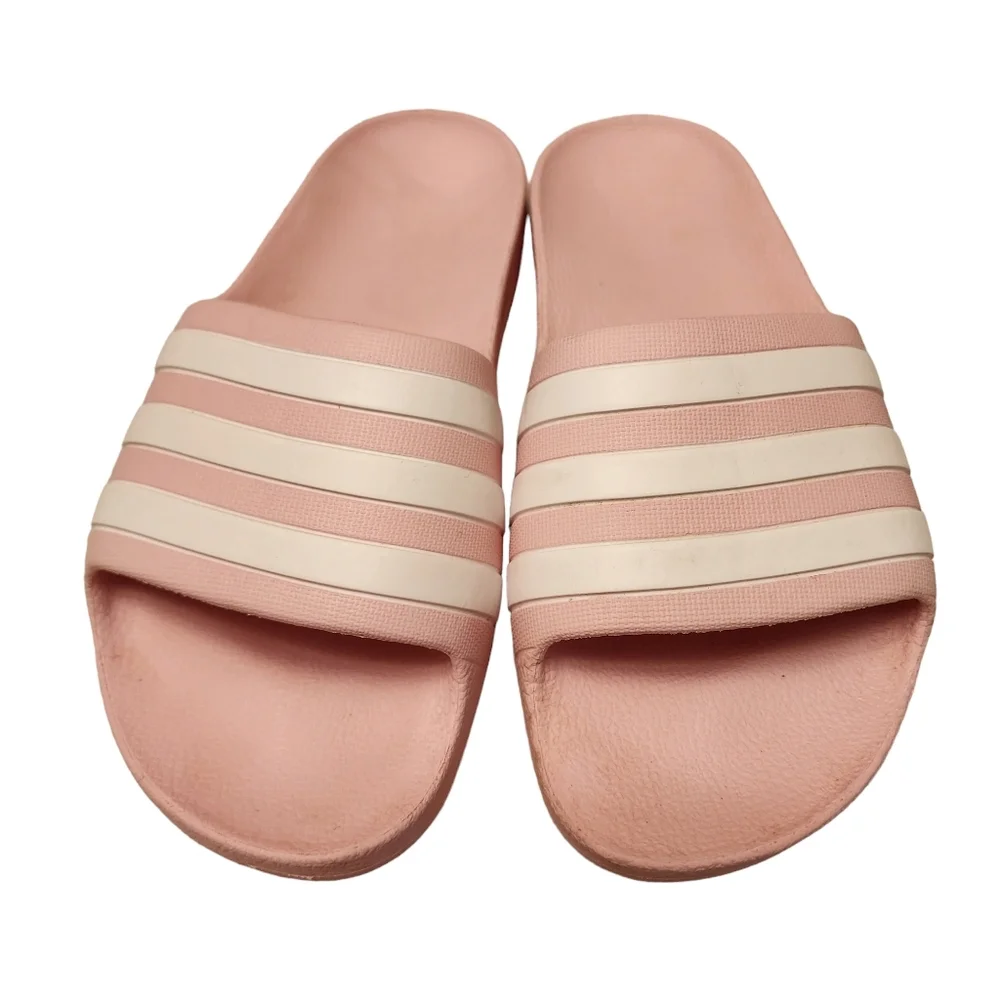 Adidas Pink and White Slide Sandals Girls Sz 5